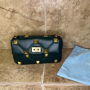 Tiffany & Fred Dark Green Studded Flap Bag